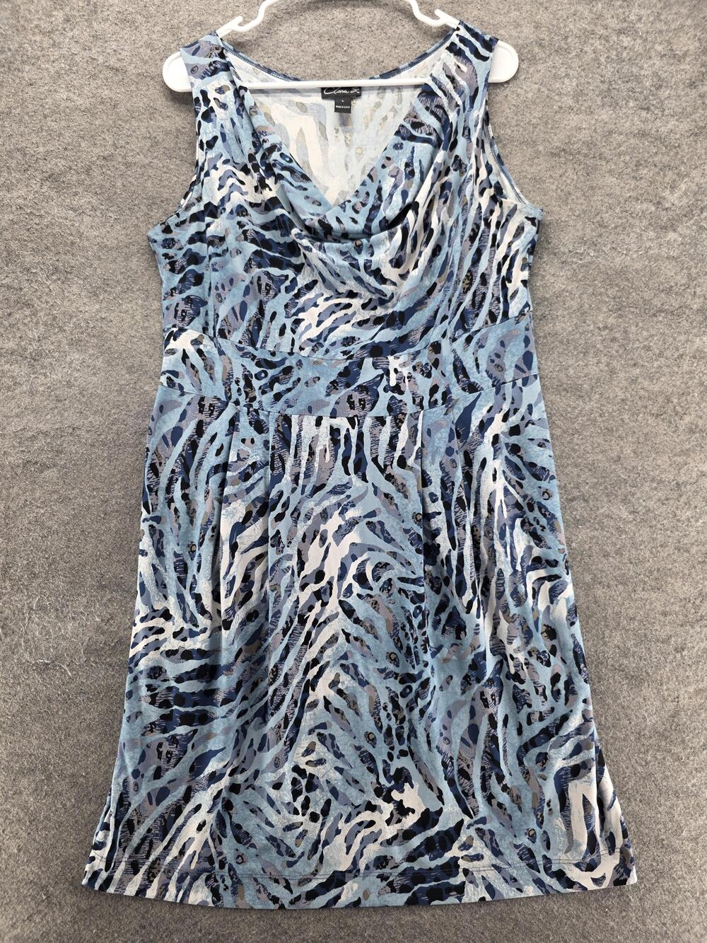 Clara S. Dress Womens L Blue Cowl Neck Fit & Flare Tank Knee Length Jersey